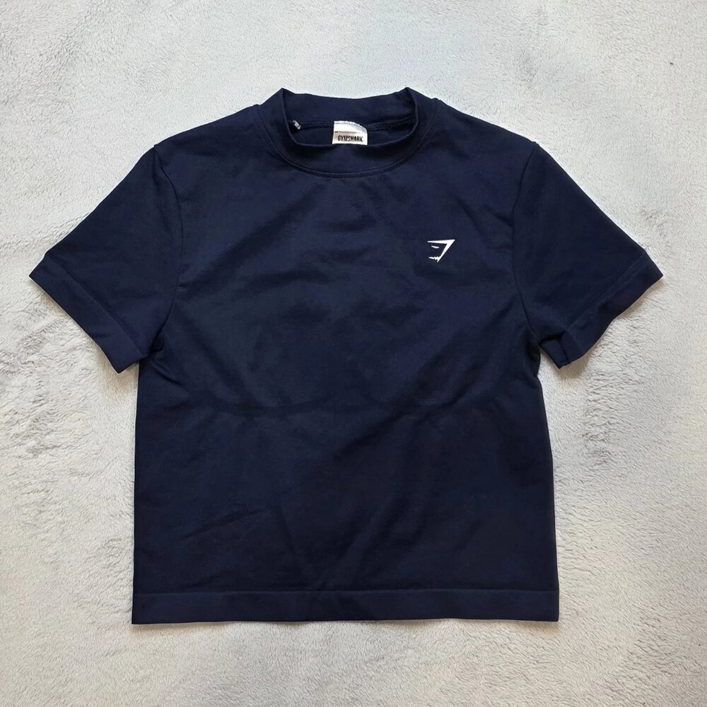 Gymshark Stretchy Shirt Size Medium Navy Blue, Nylon - Picture 2 of 6